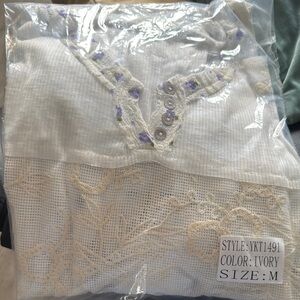 Ivory Lace Top with Purple Embroidery
